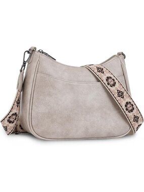 Women's Grey Trendy Leather Crossbody Purse with Adjustable Strap Shoulder Bags